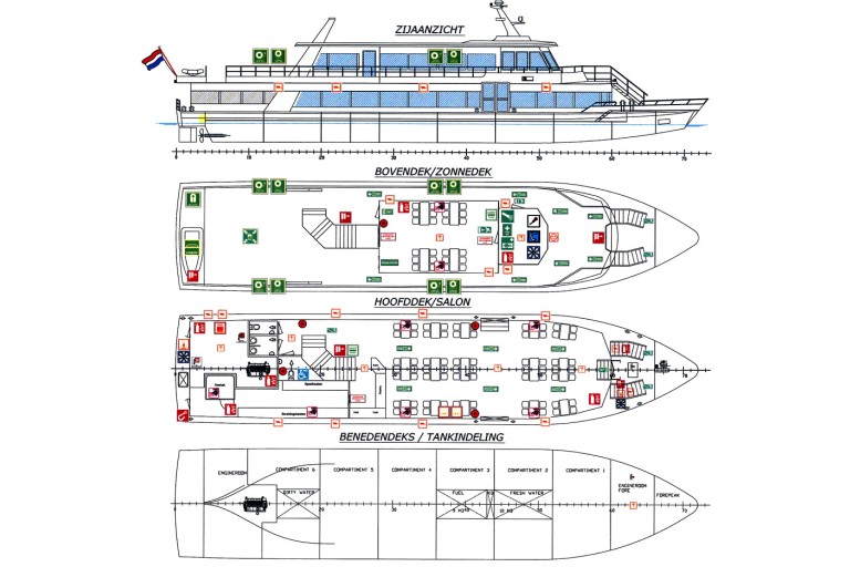 200 passagers Bateau d'excursion, certificat du Rhin
